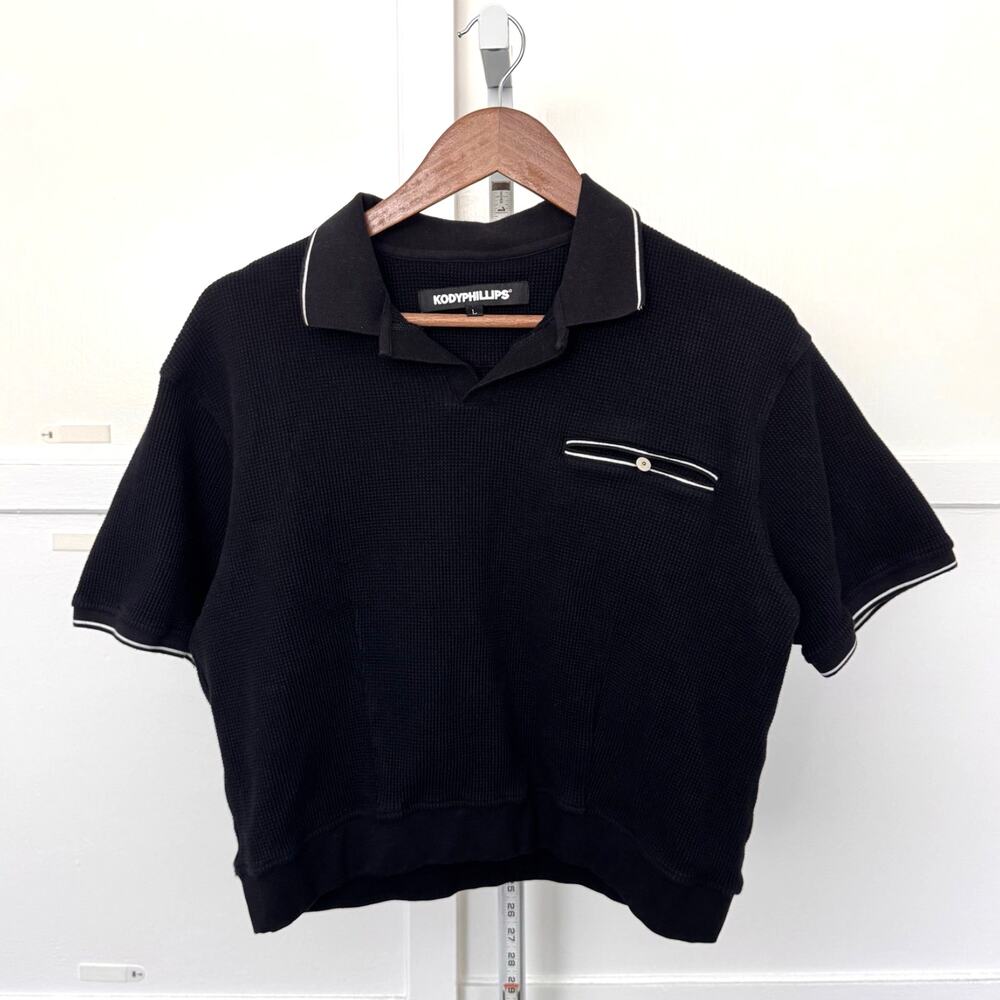 Kody Phillips Size L Waffle Knit Polo- Black SAMPLE (Fits S)
